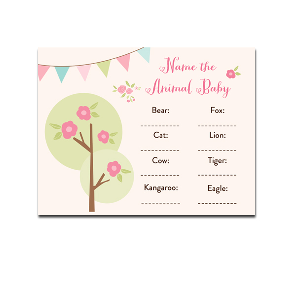 Baby Shower Pink Peach Forest Tree Game Name the Animal Baby