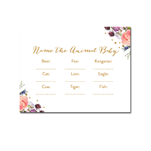 Baby Shower White Gold Glitter Watercolor Flowers Floral Game Name