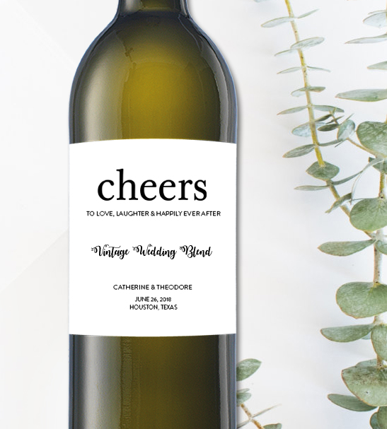 Editable Wine Label Wedding Cheers Black and White PDF Instant Download