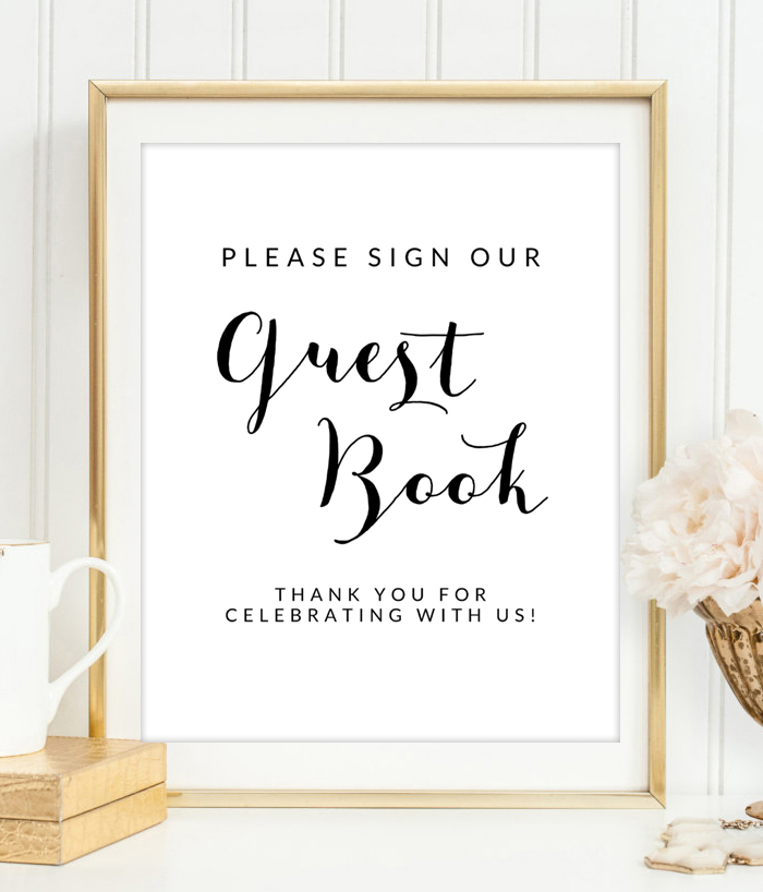 Free Black and White Printable Wedding Guest Book Sign Instant Download