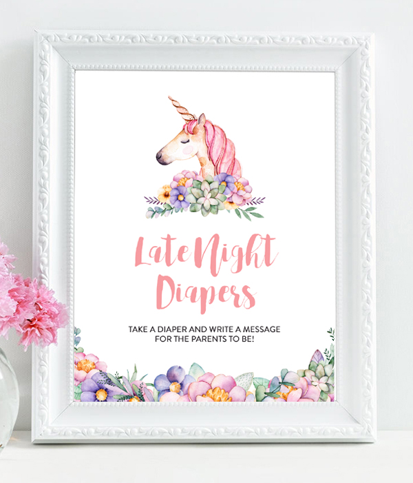 Free Unicorn Baby Shower Late Night Diapers Activity - Instant Download ...