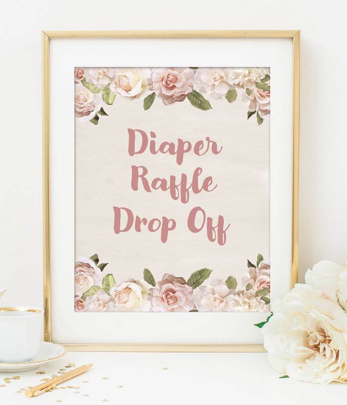 Free Vintage Floral Baby Shower Diaper Raffle Drop Off Sign Instant