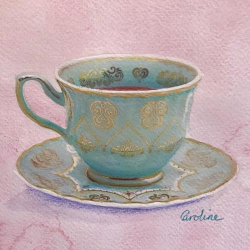 "Green & Gold Teacup" a fine art Print by Caroline Canessa