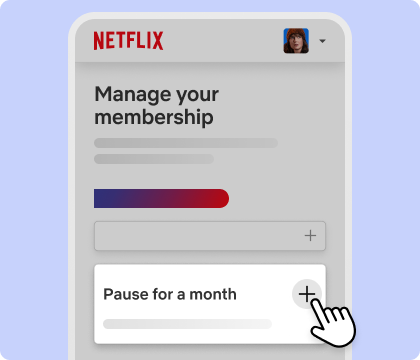 ext-ui-abstraction-manage-membership-pause Netflix Manage your membership page with “Pause for a month” option being tapped.