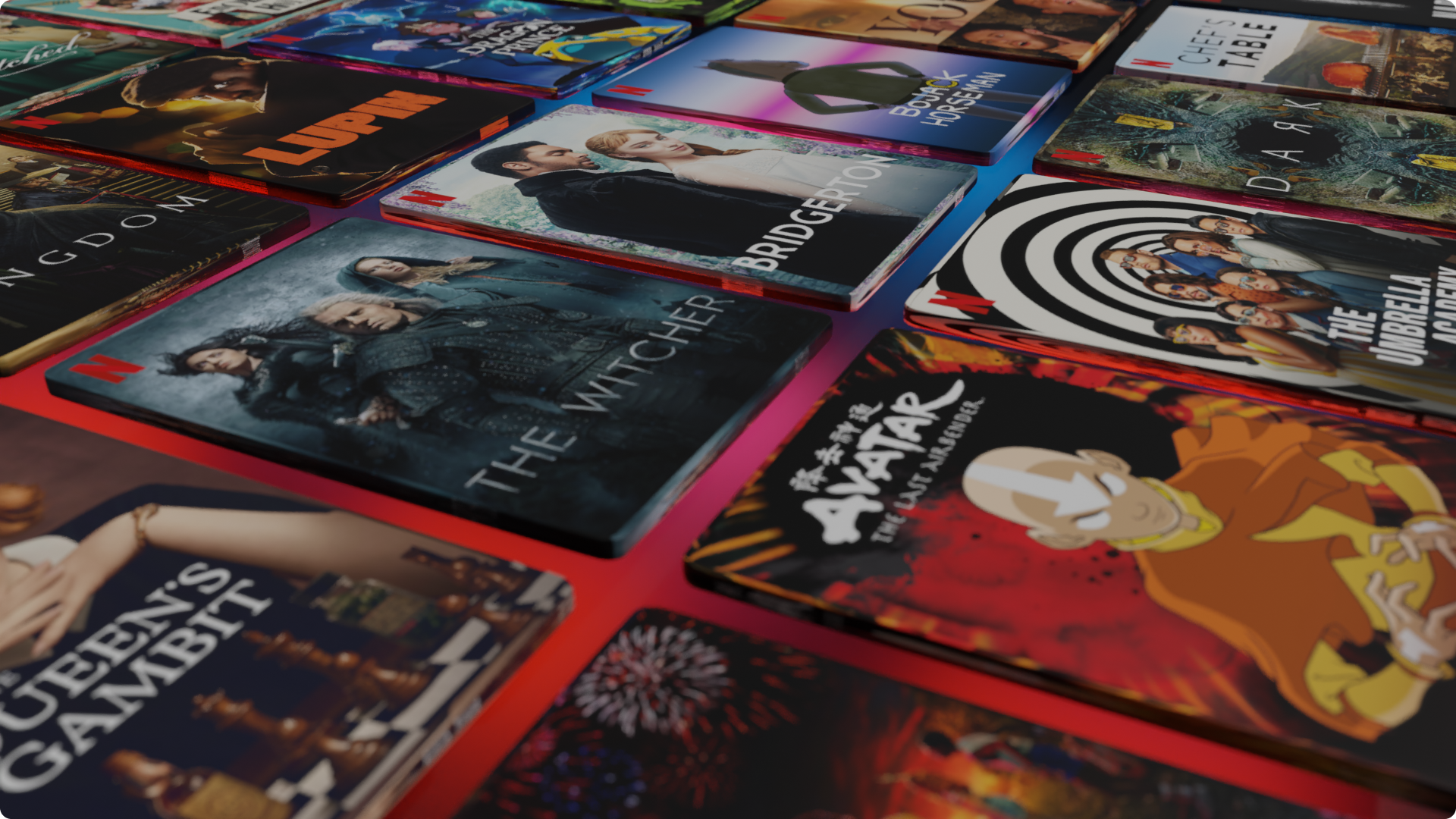 what_is_netflix_2_en.png Collection of Netflix movie and TV show covers including The Witcher and Avatar the Last Airbender.