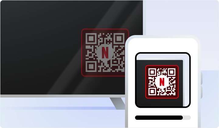 instructional-household-misdetection-05_en.webp QR code on a TV screen with a smartphone scanning it and a progress bar visible.