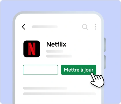 ui-update-app-android Bouton "Mettre à jour" pour Netflix en cours de sélection sur smartphone Android.