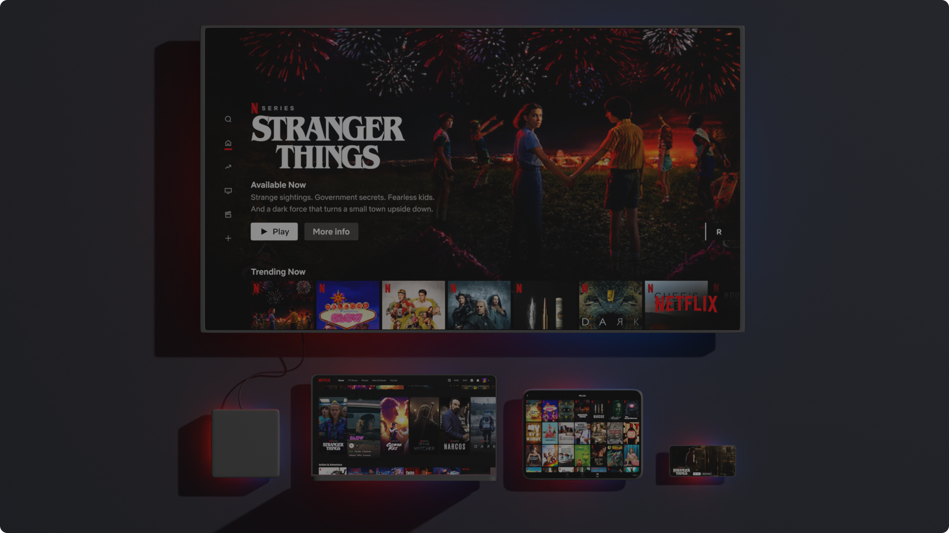 what_is_netflix_3_en.png Netflix interface showing movie and TV show catalogs on TV, web, tablet and mobile phones.
