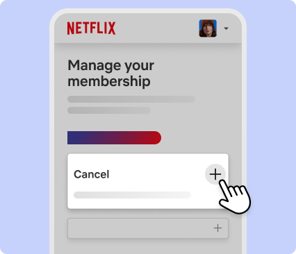 ext-ui-abstraction-manage-membership-cancel Netflix Manage your membership page with “Cancel” option being tapped to cancel membership.