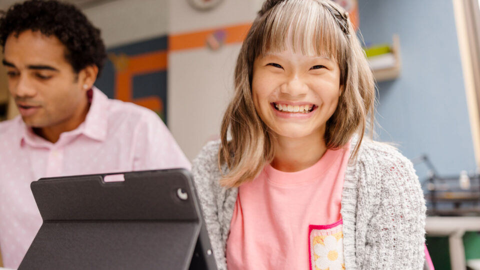 Students using technology during class