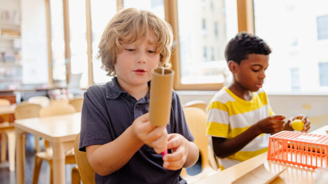 Students working on science project
