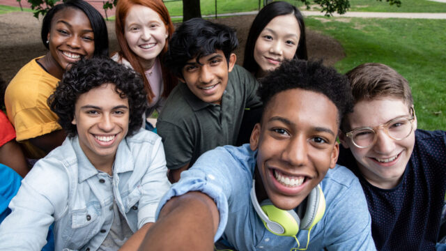 Students gathered for a social studies activity