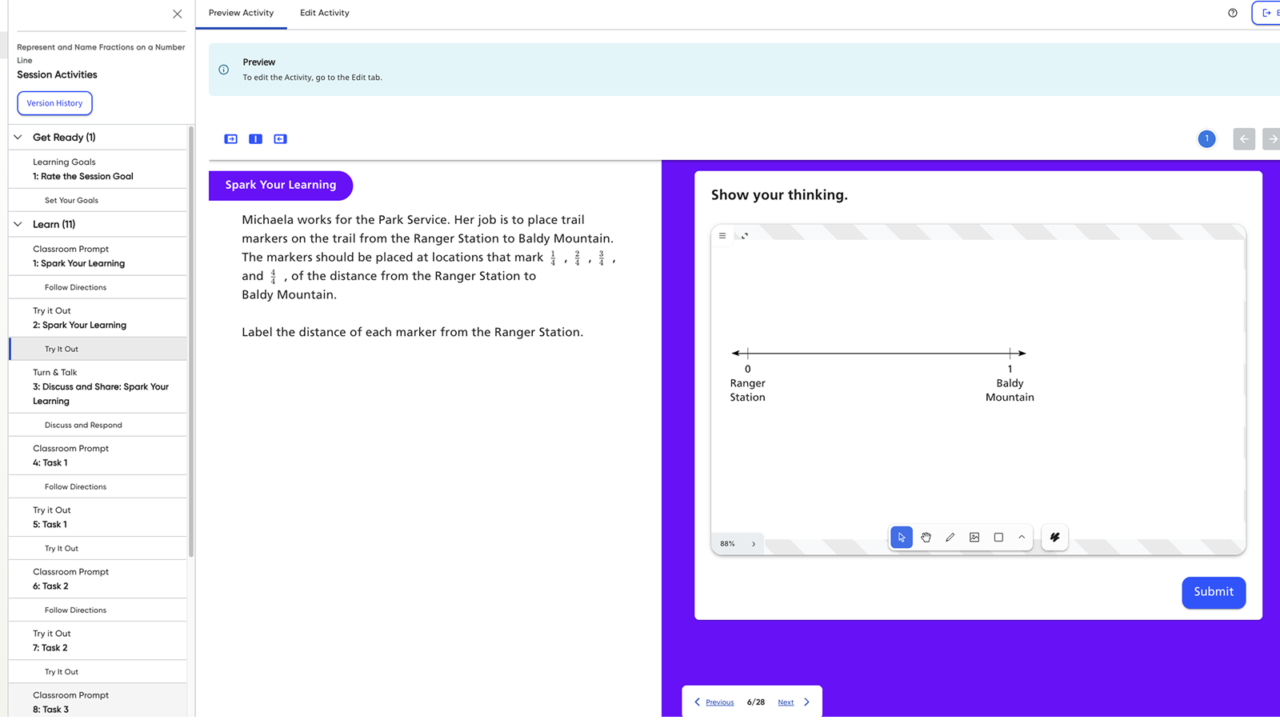 Activity Preview showing teacher and student views side by side.