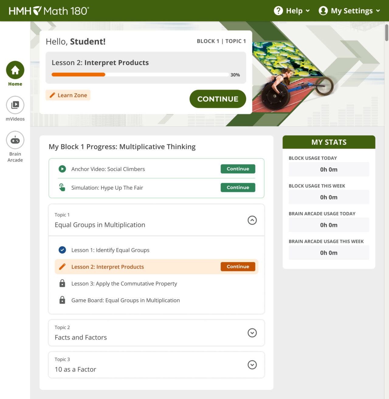 New Math 180 student dashboard