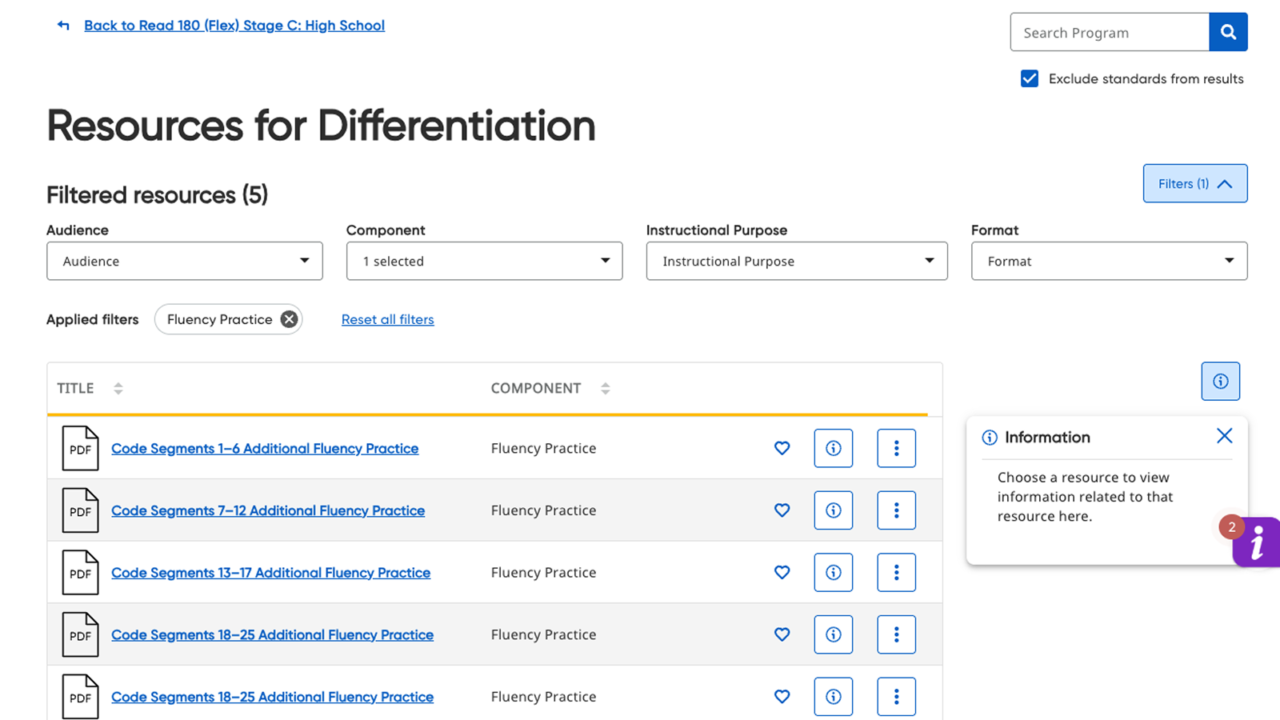 Read 180 Resources for Differentiation showing additional fluency practice resources.