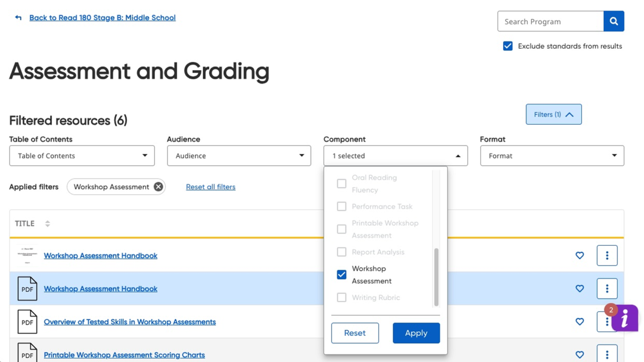 Read 180 Assessment and Grading page with Workshop Assessment resources.