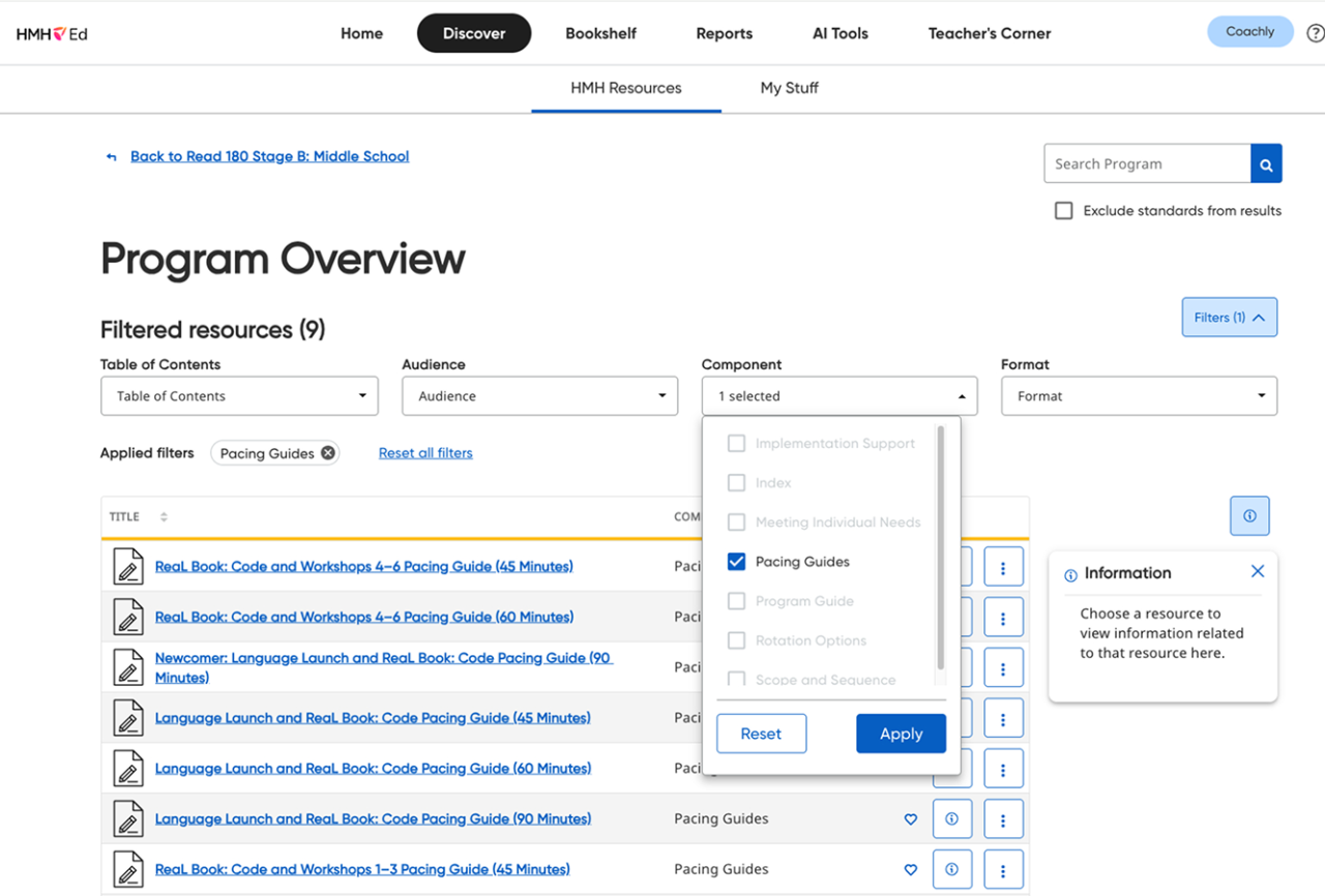 Read 180 Program Overview showing pacing guide resources.