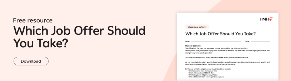 Printable Which Job Offer Should You Take? activity for hands-on math modeling