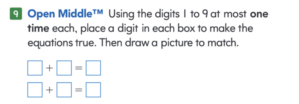 Open Middle problem from Into Math Grade 1.