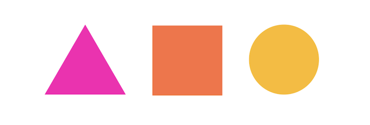 row showing three shapes: triangle, square, and circle