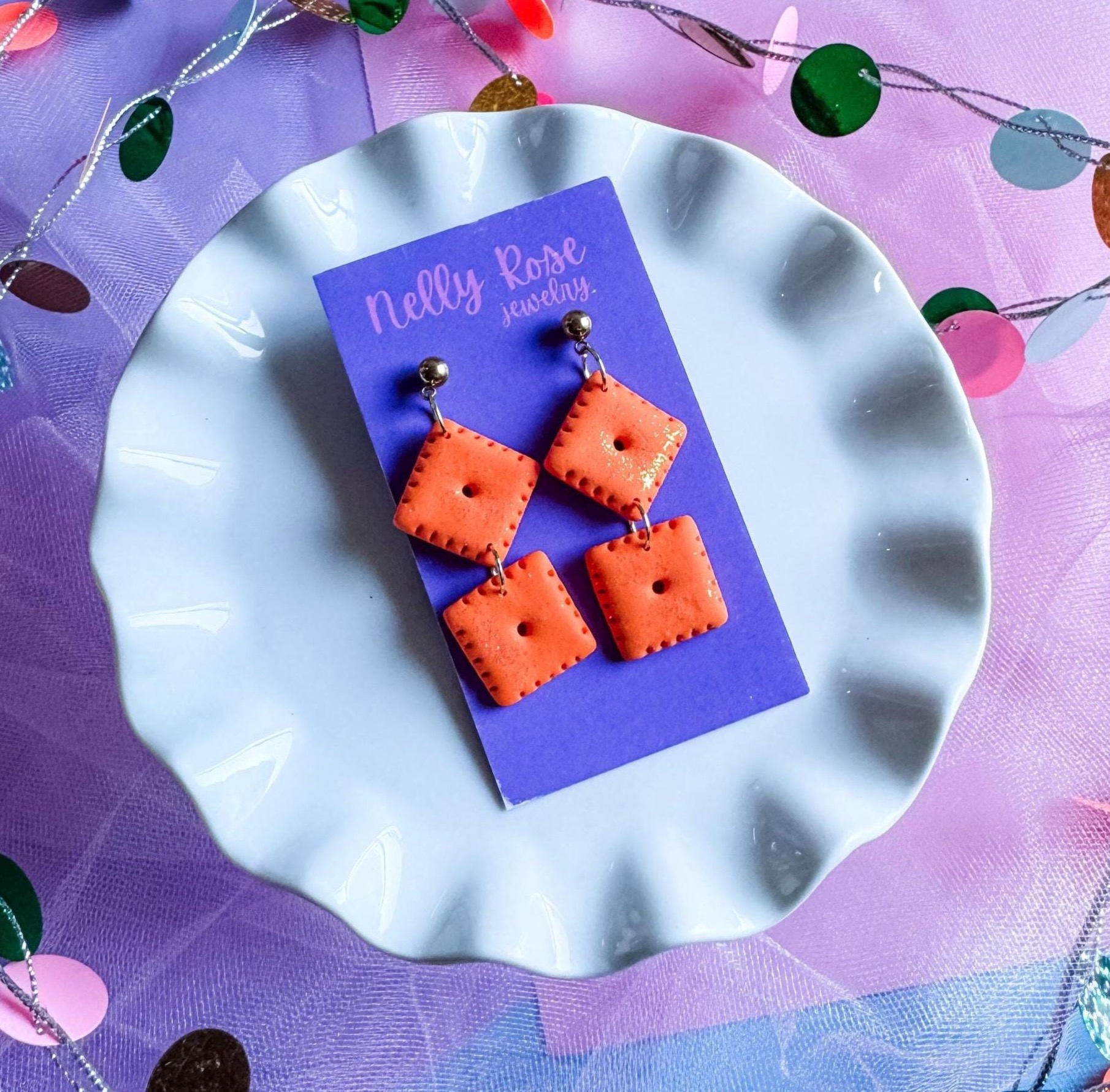 Cheese Cracker Earrings | Food Jewelry | Clay  for wholesale by Nelly Rose Jewelry