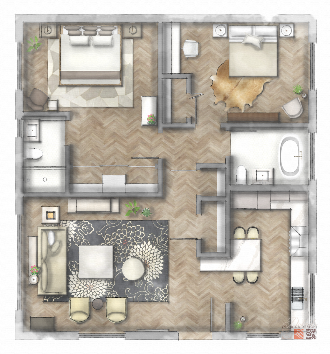 Floor Plan - Watercolor Illustration