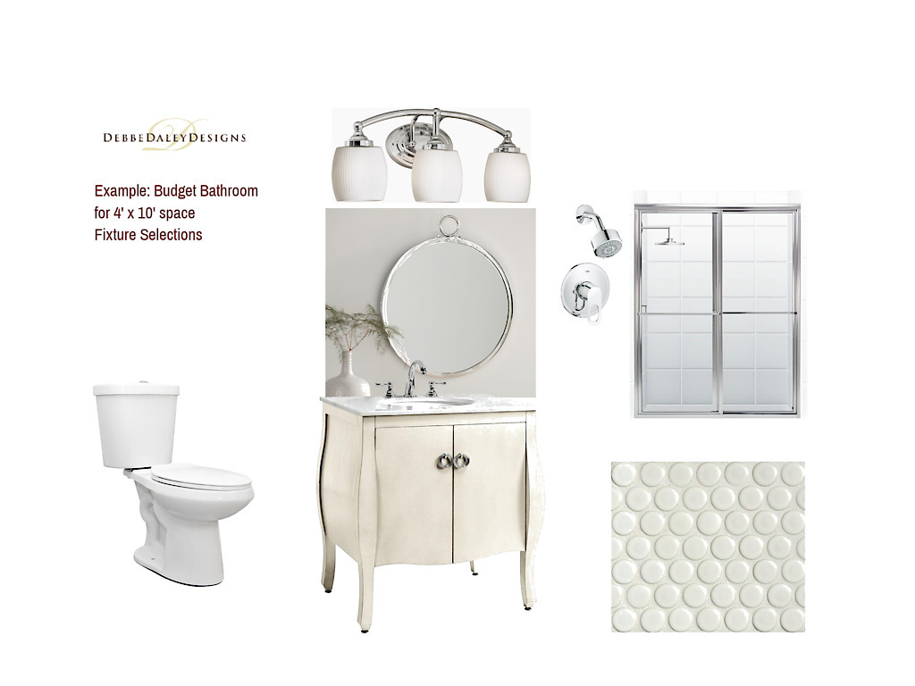 Example of White Budget Bathroom Fixtures & Finishes Selections
