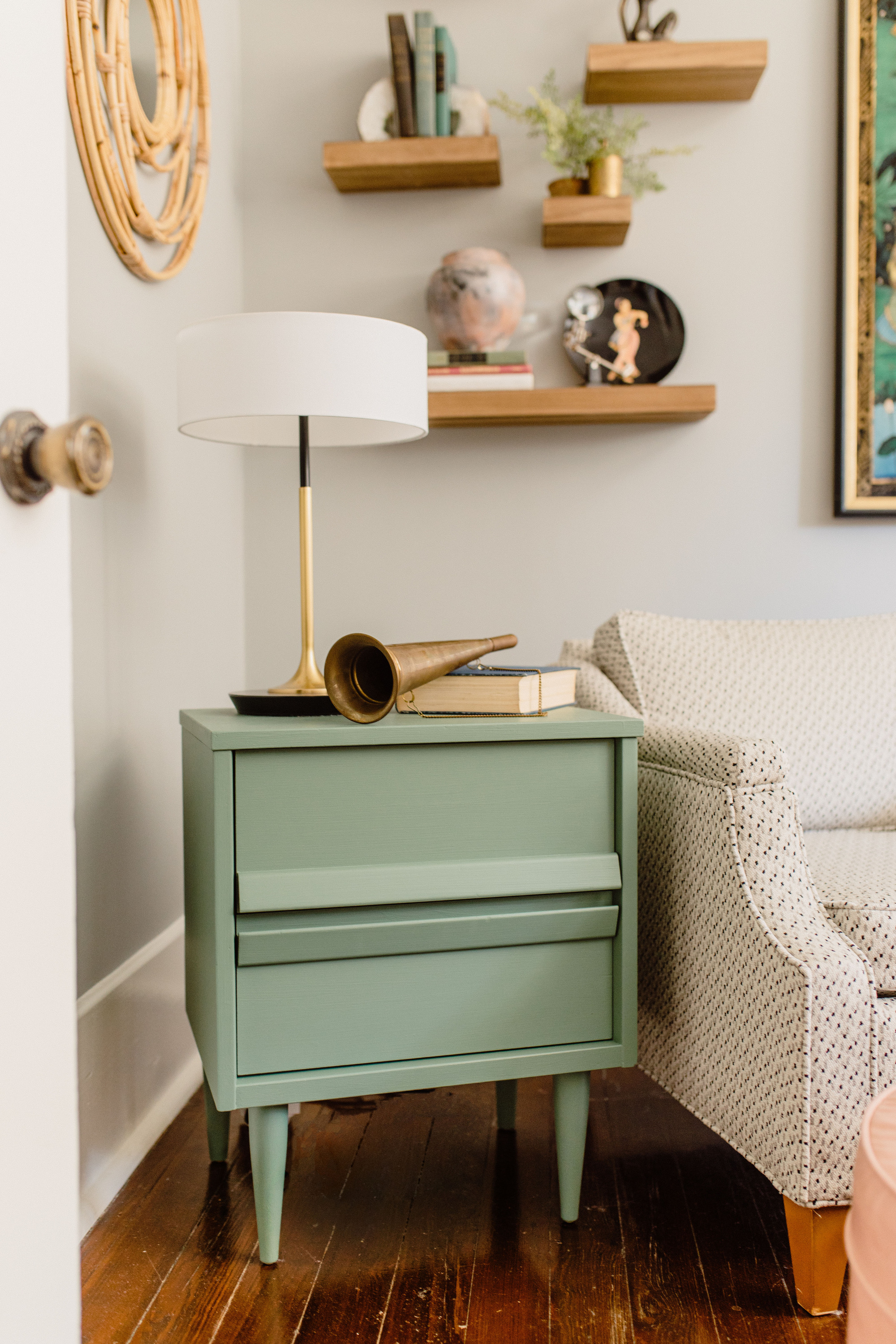 Painted Vintage MCM Nightstand and Floating Shelves Lake Charles, LA.jpg