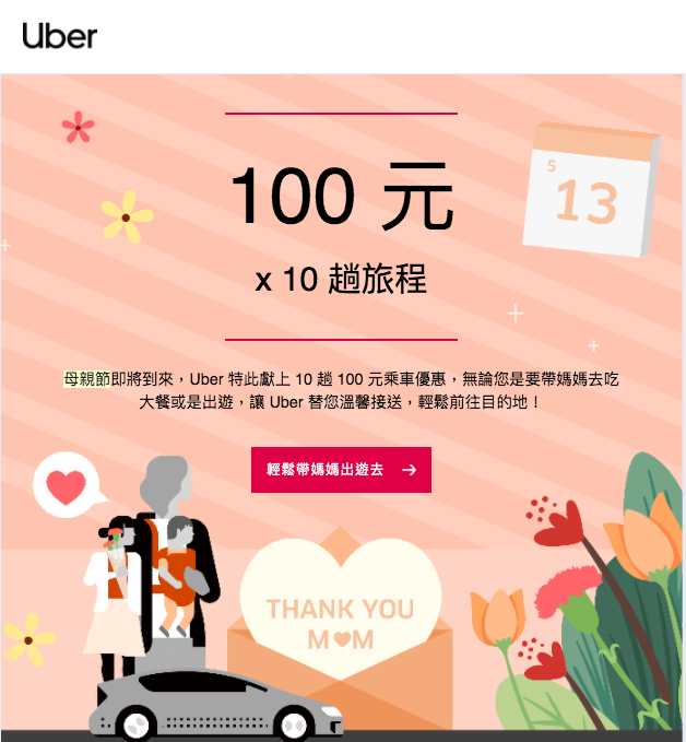 Uber 母親節電子報行銷