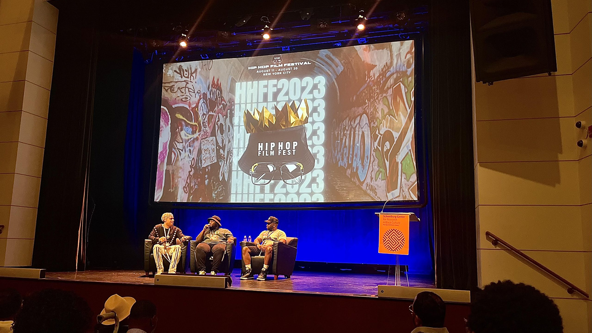 Shefik interviews P.R. Bryan during the post-film talk at the Schomburg Center for Research in Black Culture.