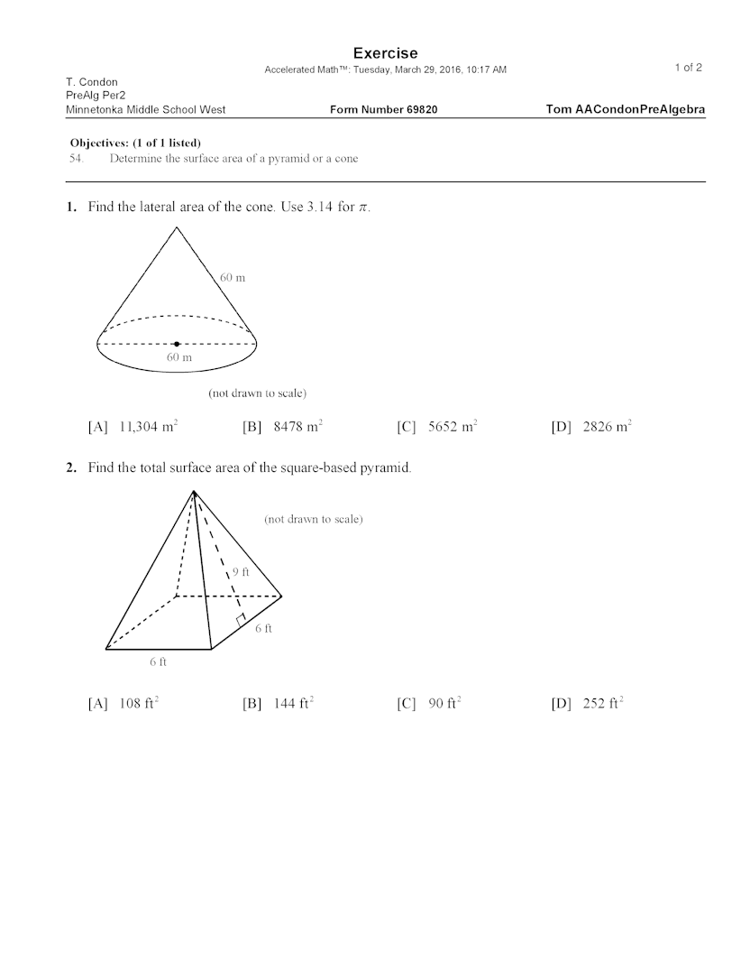 LS 89B BONUS Surface Area of Pyramids and Cones cloned 4/7/2020