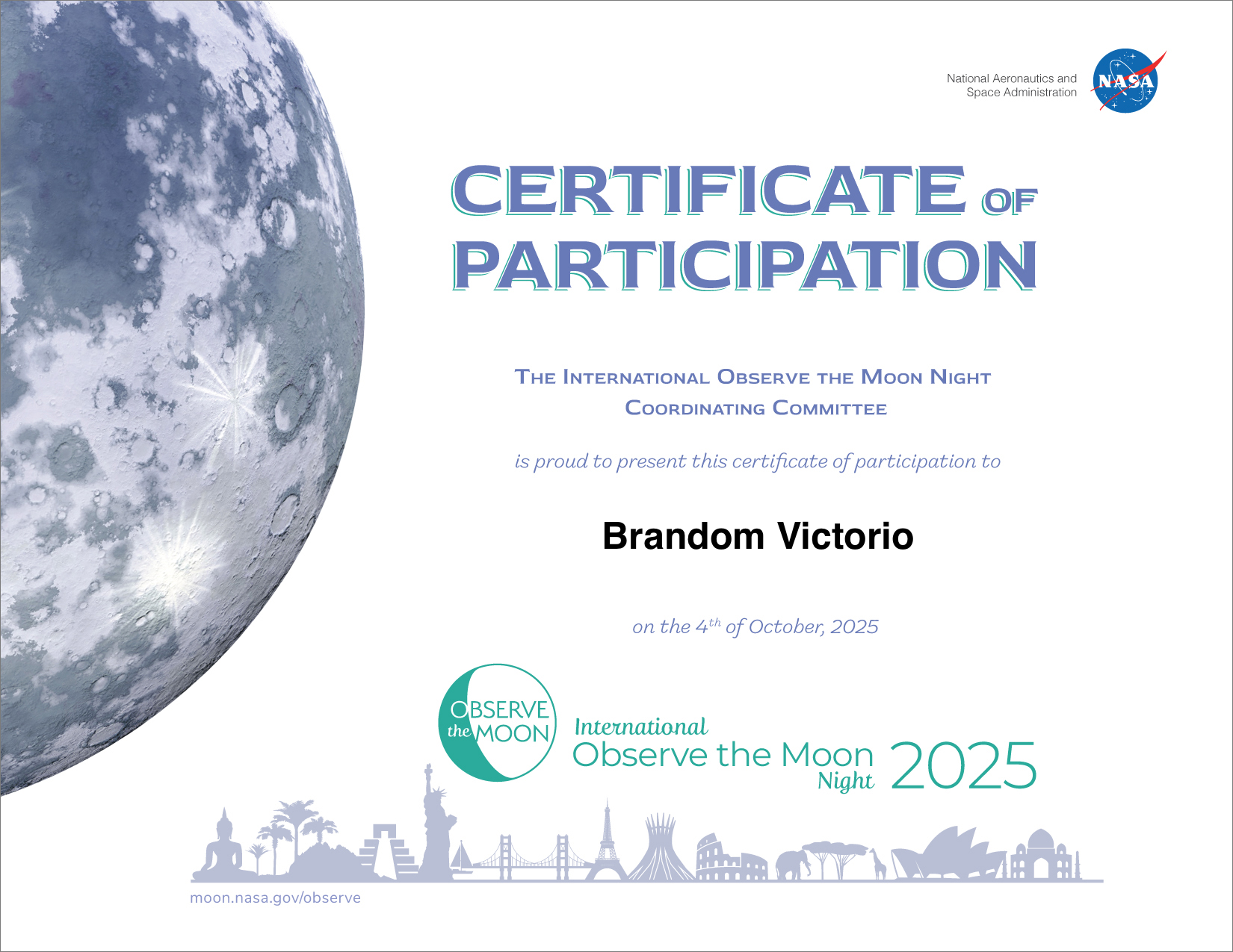Certificate of Participation for Brandom Victorio