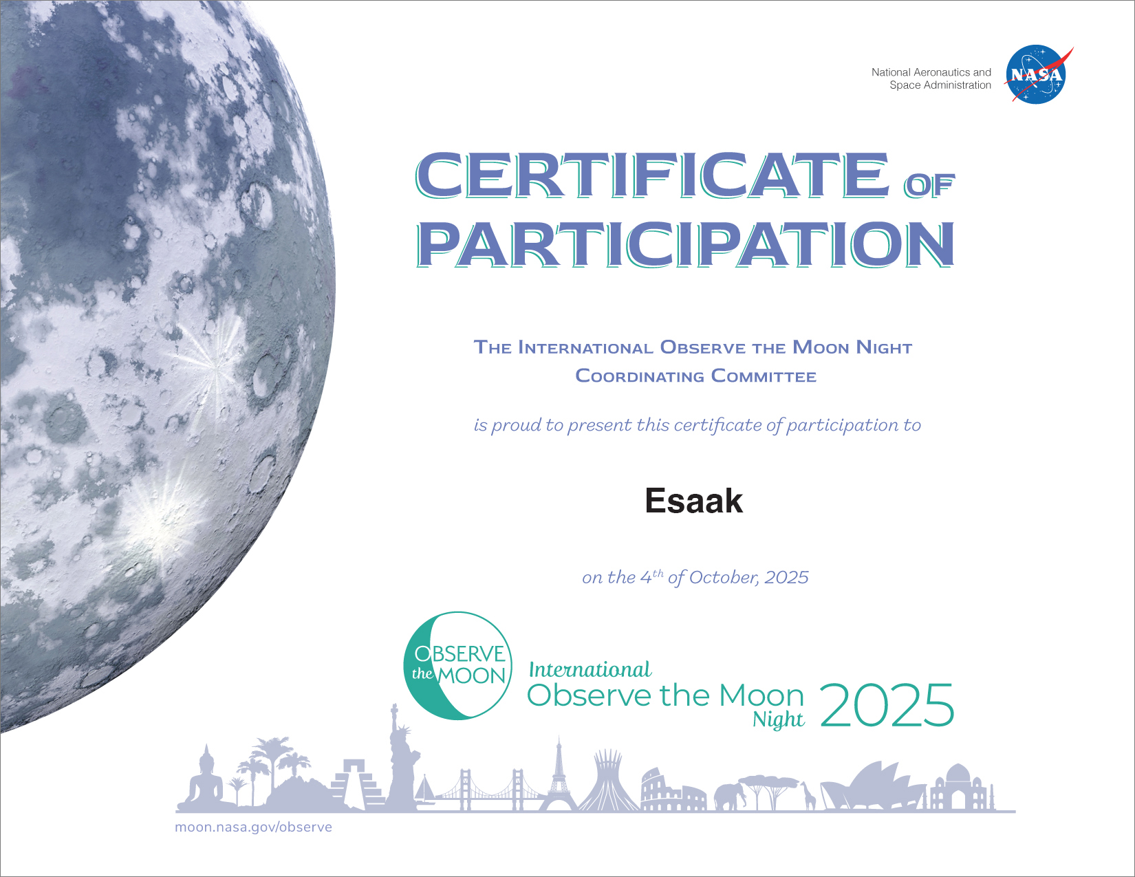 Certificate of Participation for Esaak