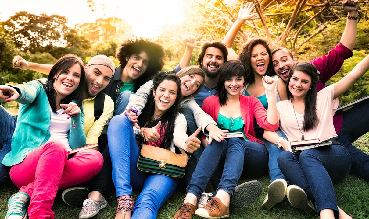 Group of happy people outside