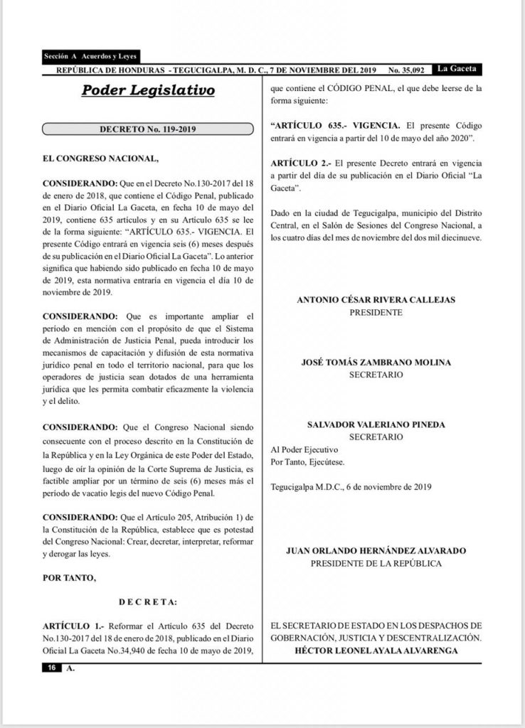Ampliación Código Penal.