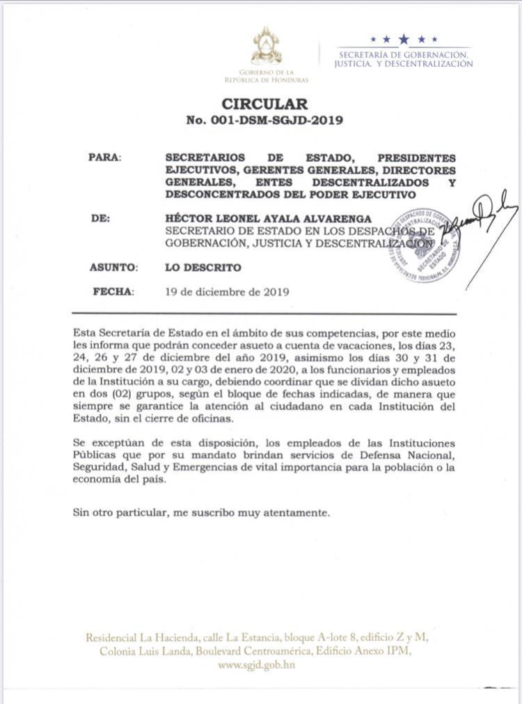 Feriados otorgados.