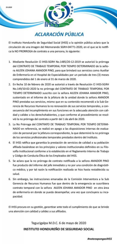 Comunicado IHSS.