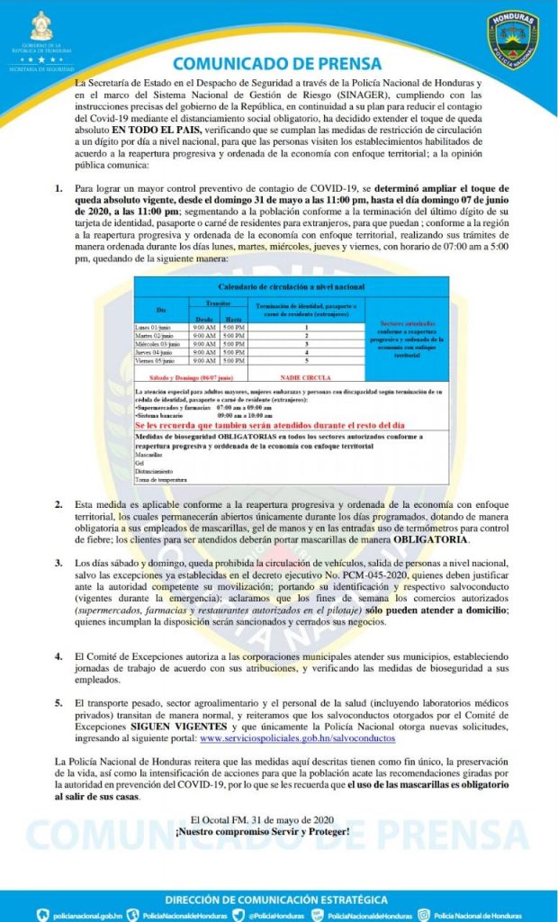 Comunicado Secretaría de Seguridad.