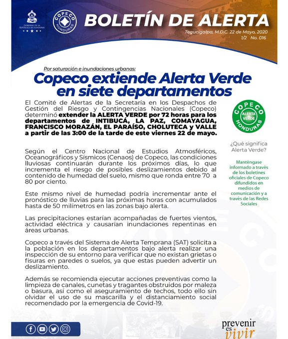  Extienden alerta verde en siet 