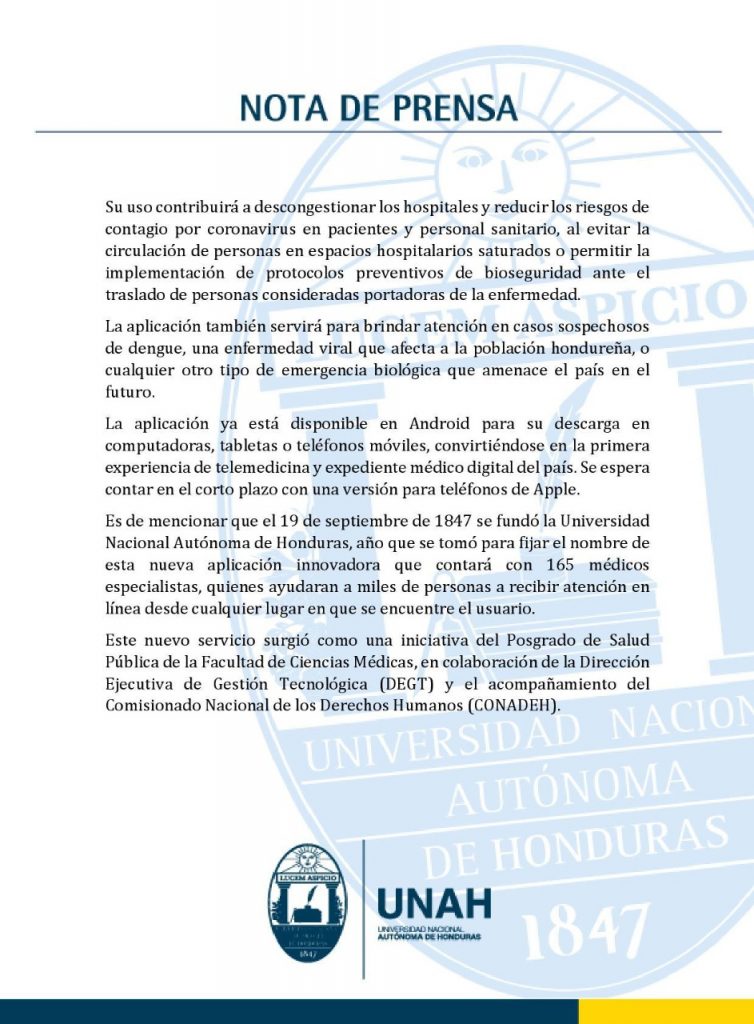 Comunicado UNAH.