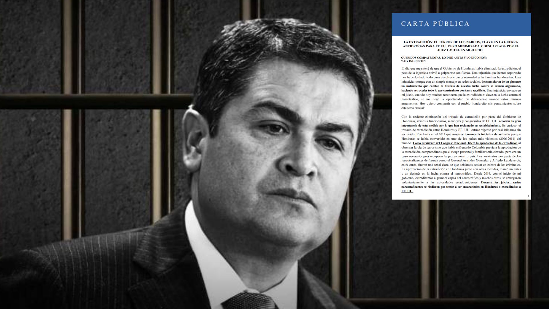 JOH desde prisión 'La extradición fue clave contra los narcos, pero