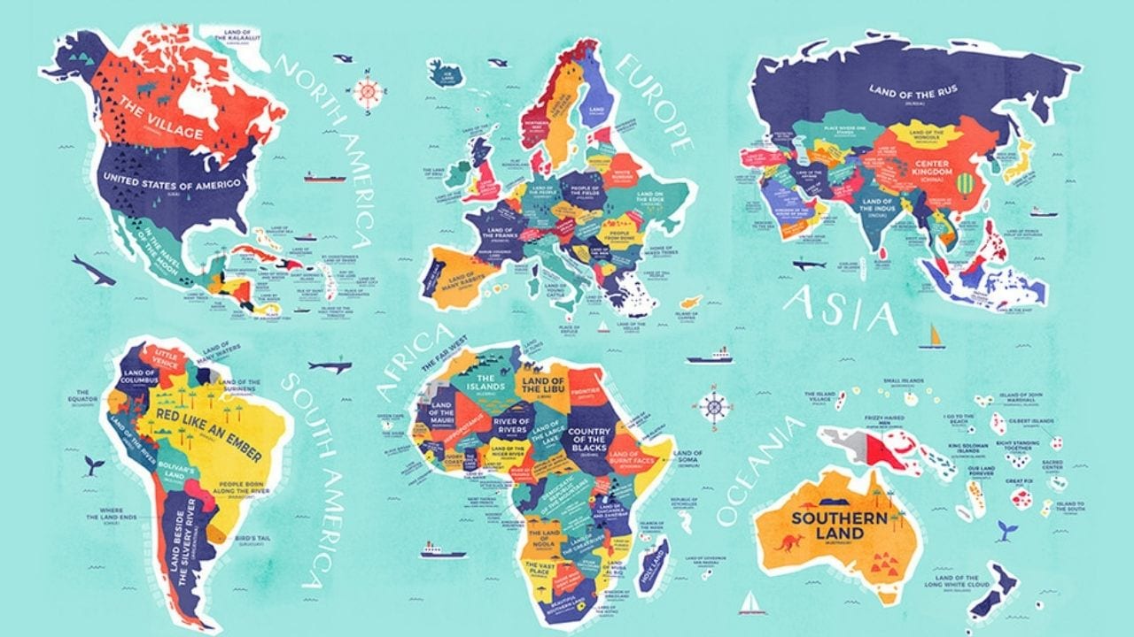 El mapa que muestra el significado de los nombres de los países del