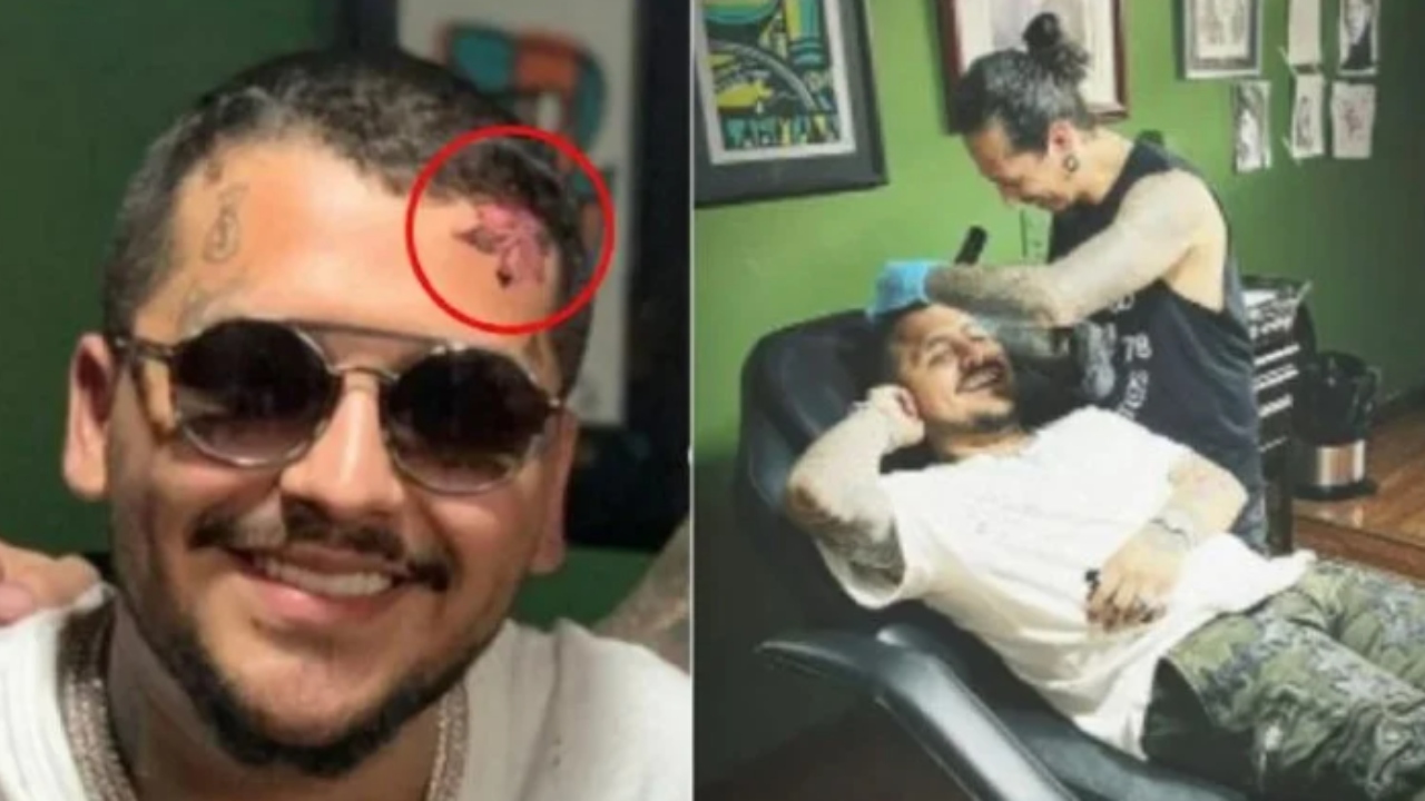 Christian Nodal ya eliminó su último tatuaje alusivo a Belinda El compositor lucía hasta hace muy poco la palabra 'Utopía' en la frente, en alusión a uno de los discos de su ex novia