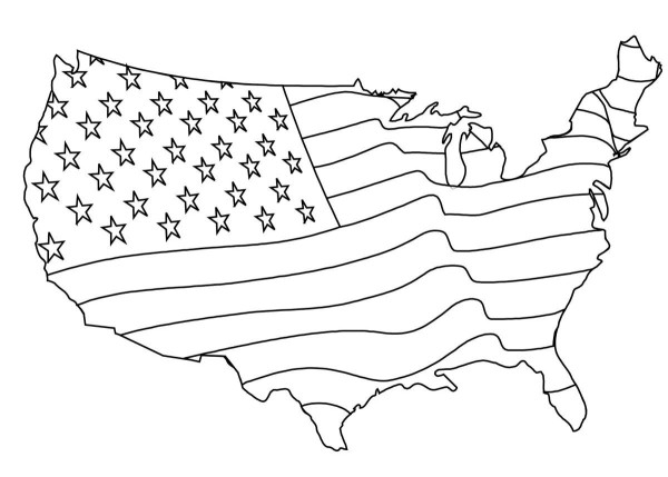 Mapa de Estados Unidos en blanco y negro para imprimir y colorear. Foto: Coloreaimagenes.net