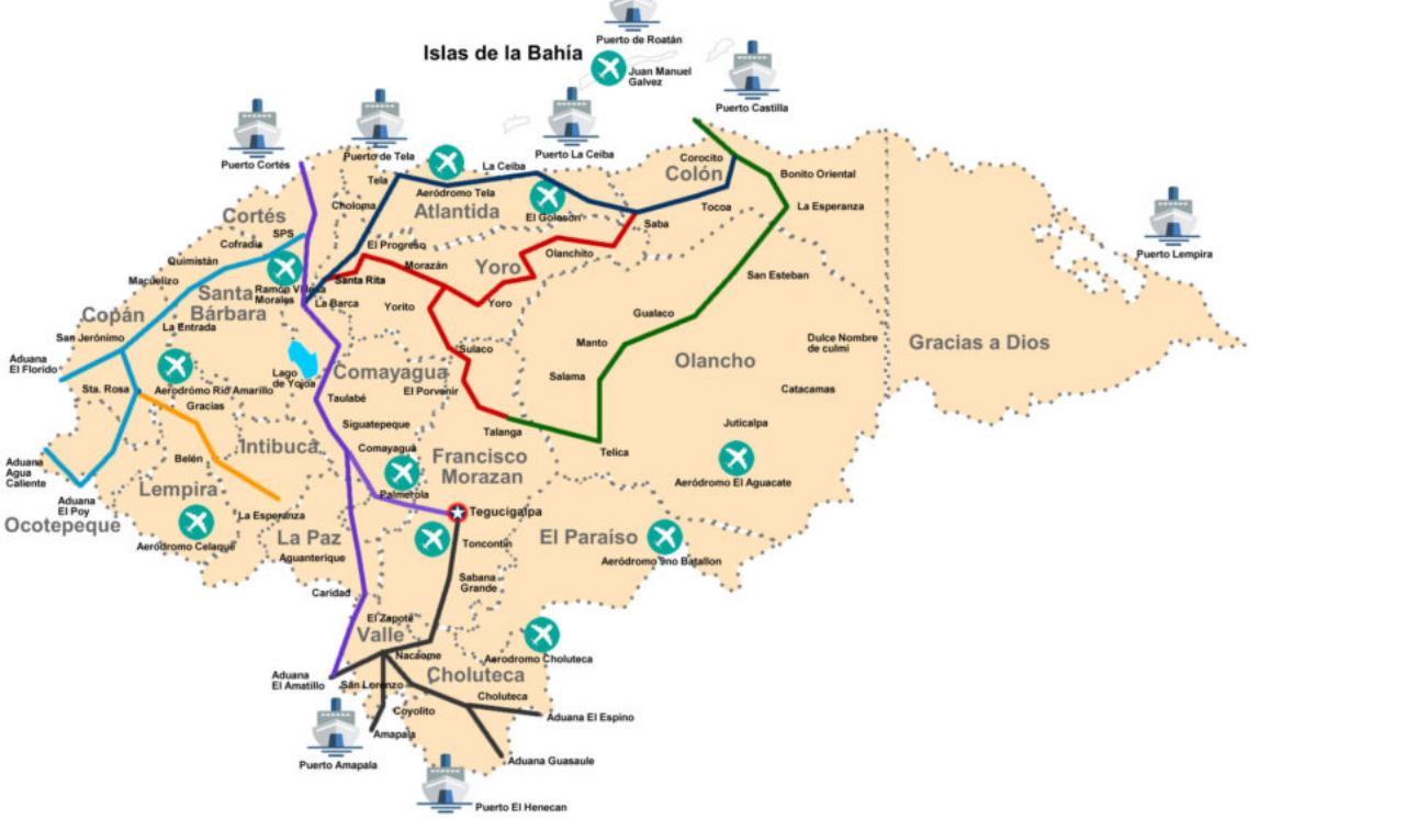 Mapa de puertos de Honduras. Foto: Tunota.com