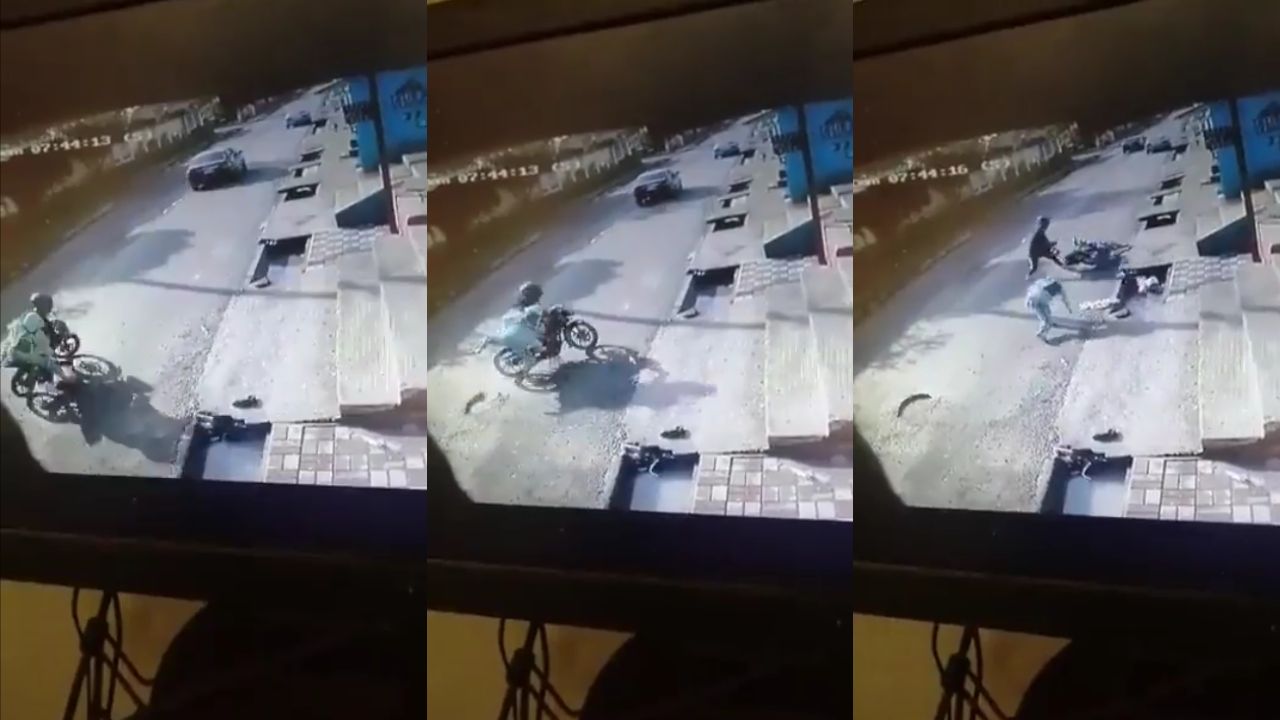 Por bache motociclista pierde el control y cae con sus acompañantes ...