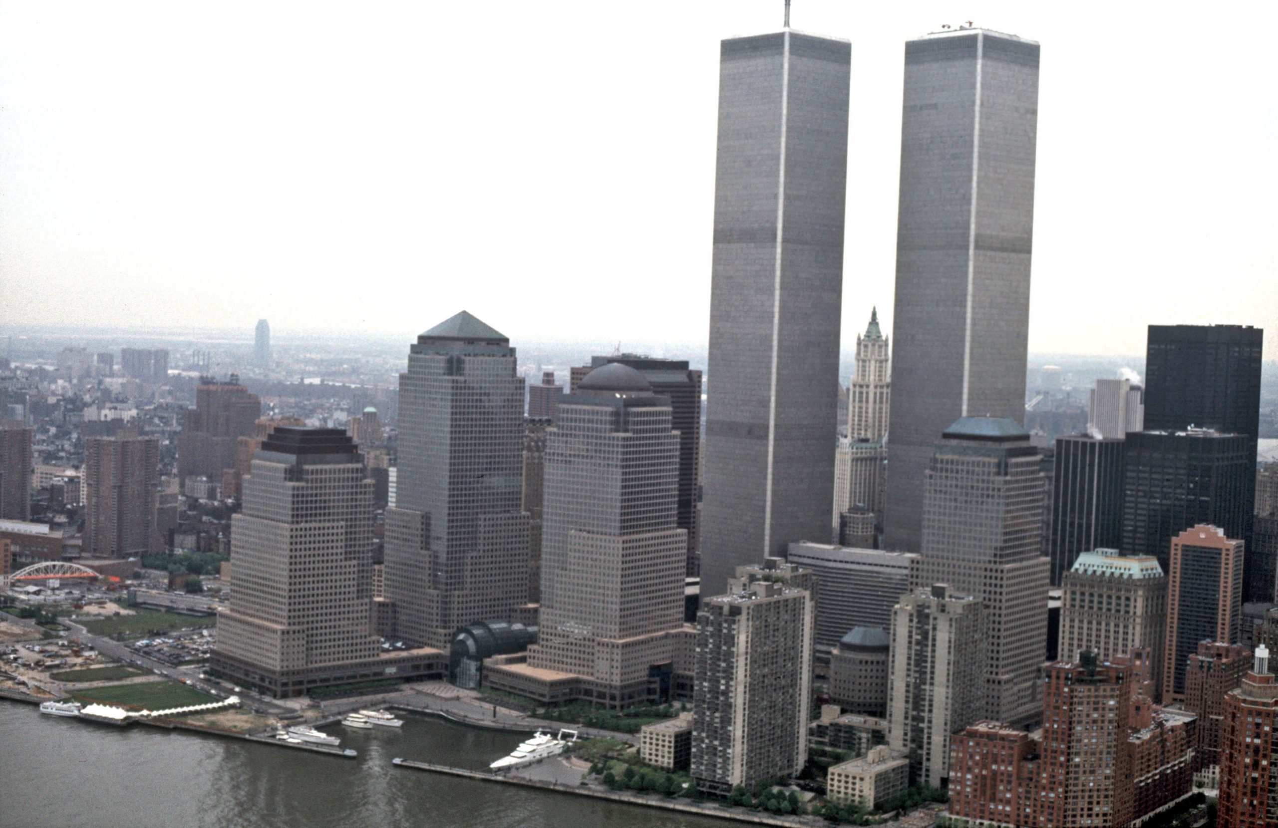 Vista aérea de las Torres Gemelas del World Trade Center el 15 de mayo de 1992. Foto: Allan Tannenbaum/Getty Images