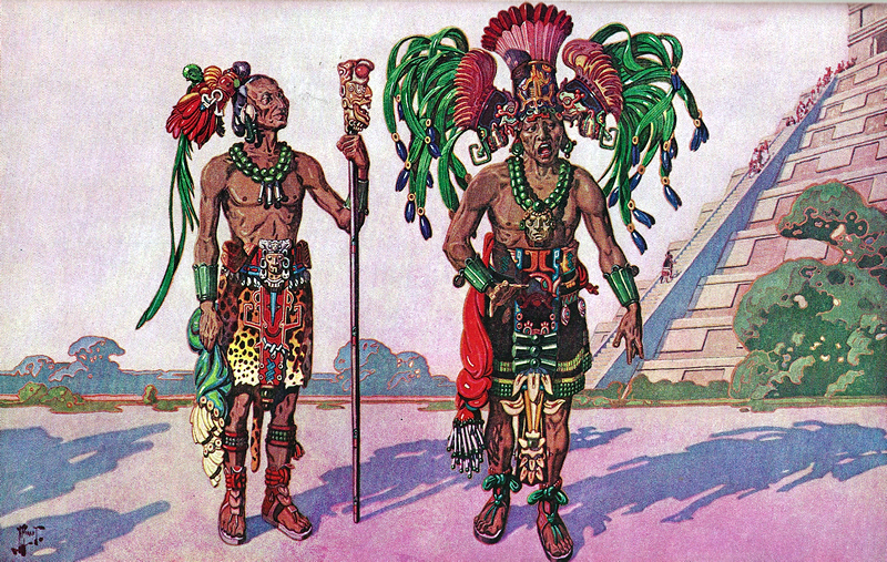 Representación ilustrada de los trajes mayas de sacerdote que contenían plumas. Foto: Herbert M. Herget