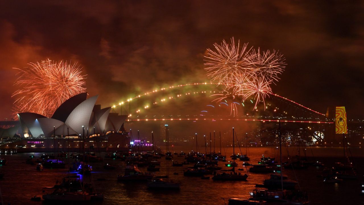 Celebración con fuegos artificiales para el Año Nuevo en Oceanía. Foto: EFE