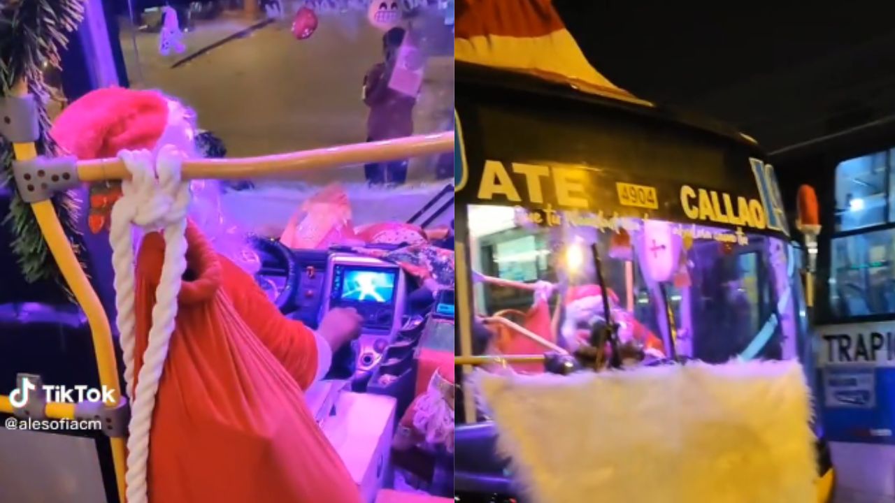 Conductor vestido de Papá Noel se vuelve la sensación con su bus navideño